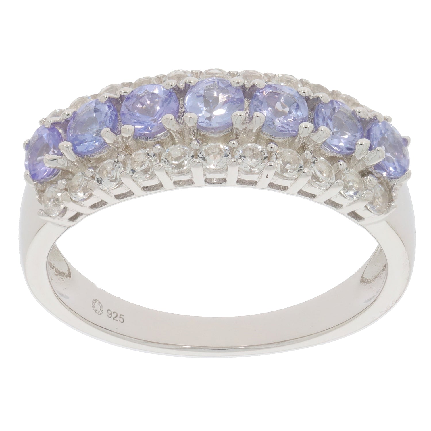 Blue Tanzanite sterling silver ring adorned with sparkling gemstones, showcasing elegance and luxury.