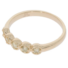 Round green diamond ring in 14K yellow gold with five sparkling accents, perfect for elegant occasions.