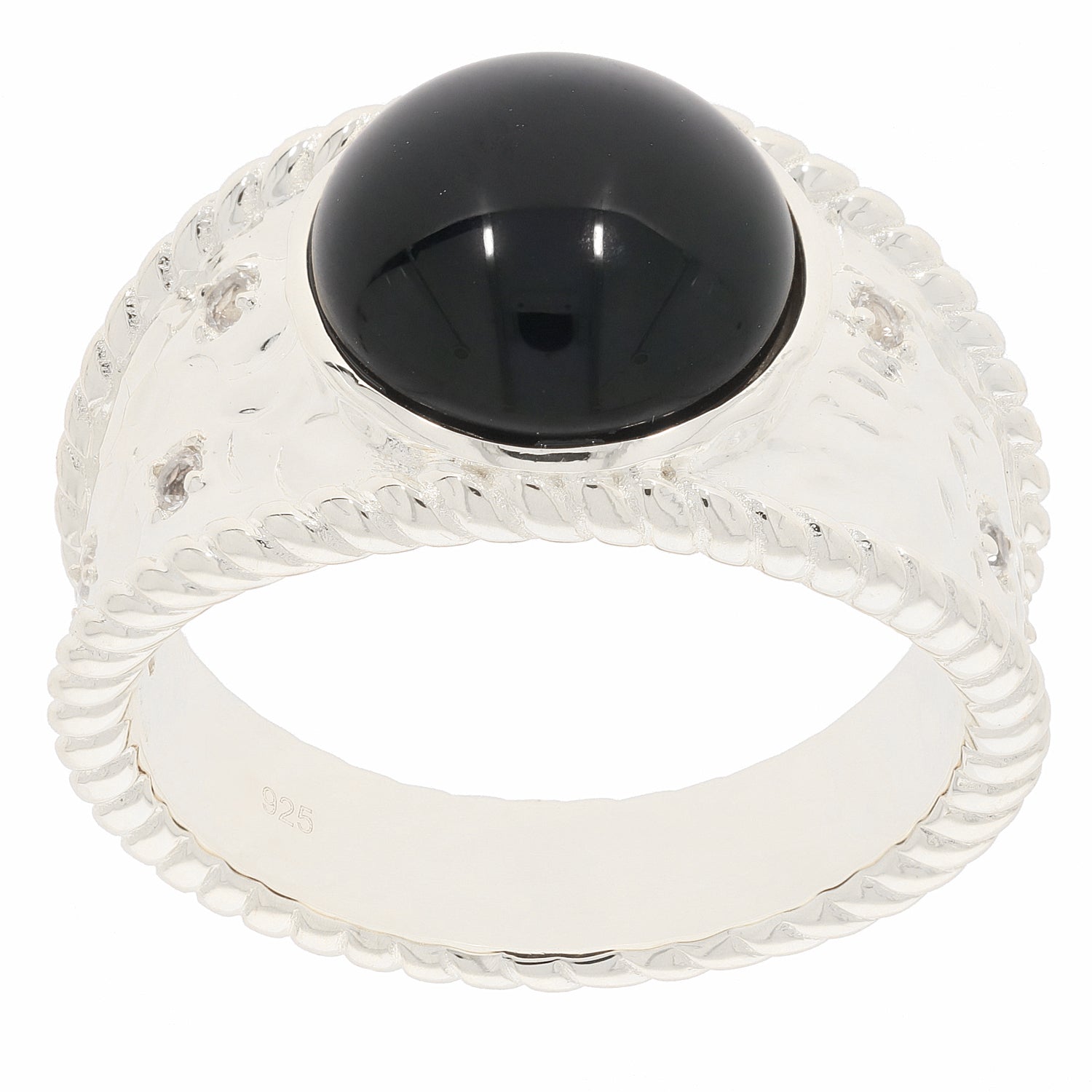 Stylish sterling silver ring featuring a polished black onyx gemstone, ideal for elegant fashion statements.