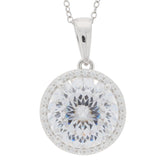 Elegant round white Moissanite pendant in sterling silver, adorned with sparkling accents, perfect for any sophisticated collection.