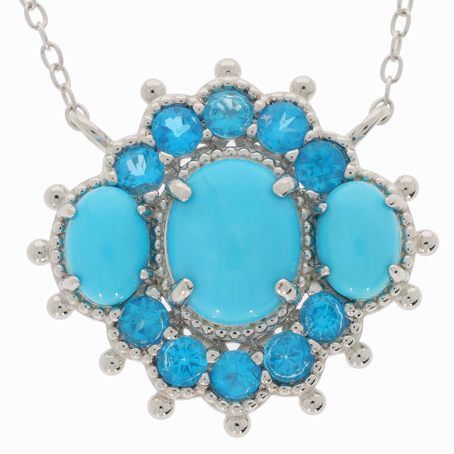 Blue turquoise sterling silver necklace with gemstone accents, perfect for elegant style.