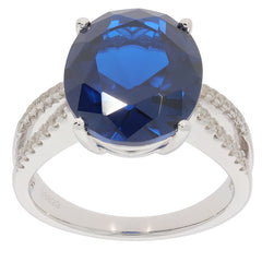 Oval blue sapphire sterling silver ring with accent, showcasing a dazzling gemstone for elegant style.
