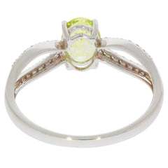 Back view of a Green Peridot 14K White Gold Ring showcasing the gemstone setting and intricate band design.