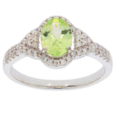 Green Peridot 14K White Gold Ring with Diamond Accent, elegant gemstone jewelry, luxurious style