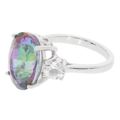 Oval Mystic Topaz Sterling Silver Ring with accent stone, showcasing vibrant colors and elegant design.