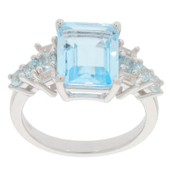 Blue Topaz sterling silver ring featuring a stunning large gemstone with accent stones for an elegant look.