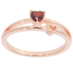 Heart red garnet sterling silver ring featuring a sparkling heart-shaped gemstone and an accent heart design.
