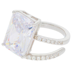 Emerald white Moissanite sterling silver ring with accent stones, showcasing elegance and brilliance.