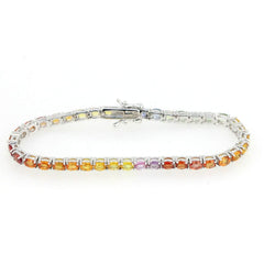 7 CT Genuine Natural Multi Color Sapphire Sterling Silver Tennis Bracelet 6.75"
