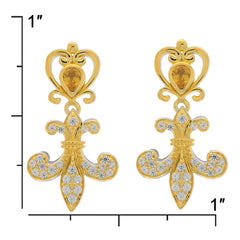 Yellow sapphire sterling silver earrings with diamond accents, elegant floral design, measuring 1 inch in height.
