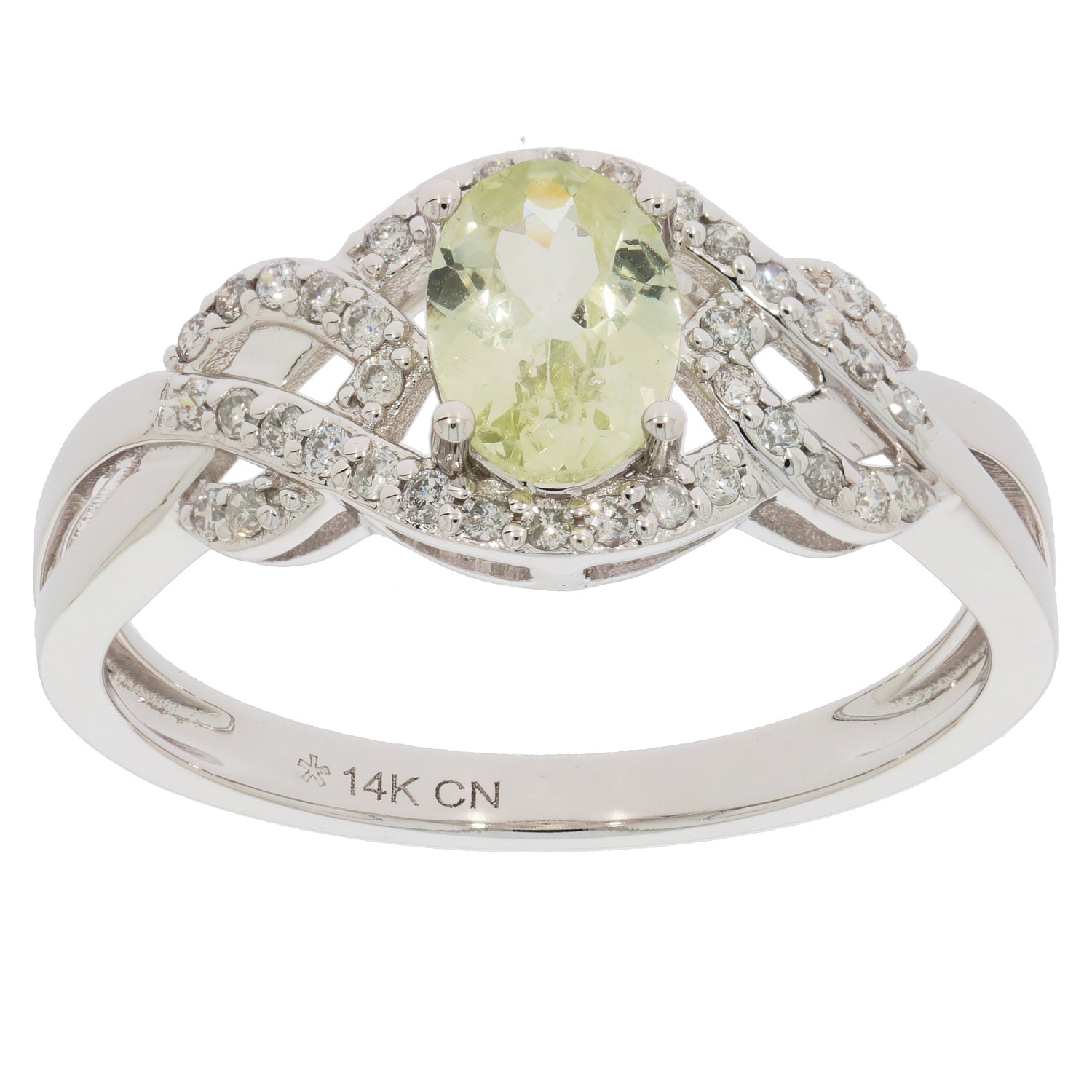 Elegant Green Peridot 14K White Gold Ring with sparkling diamond accents, perfect for luxury jewelry collections.