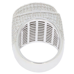 Elegant sterling silver ring featuring a sparkling round white Moissanite and intricate design.