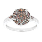 Red Diamond sterling silver ring with sparkling accents, featuring a unique circular design and elegant band.