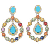 Elegant Pear Blue Turquoise and multi-colored gemstone earrings set in silver, perfect for adding luxury and style.