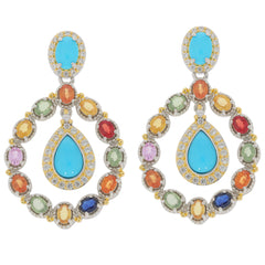 Elegant Pear Blue Turquoise and multi-colored gemstone earrings set in silver, perfect for adding luxury and style.
