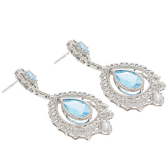 Pear blue topaz sterling silver earrings with elegant design and sparkling accents.