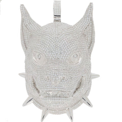 Sparkling diamond-encrusted wolf head pendant with spike accents, exuding luxury and elegance.