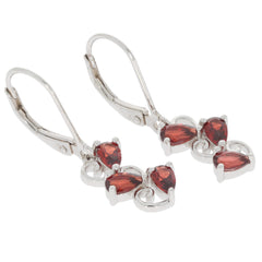 Elegant Pear Red Garnet Sterling Silver Earrings with sparkling gemstone accents.