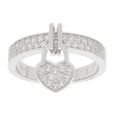 Elegant white Moissanite sterling silver ring with heart accent and sparkling gemstones, perfect for luxury jewelry collections.