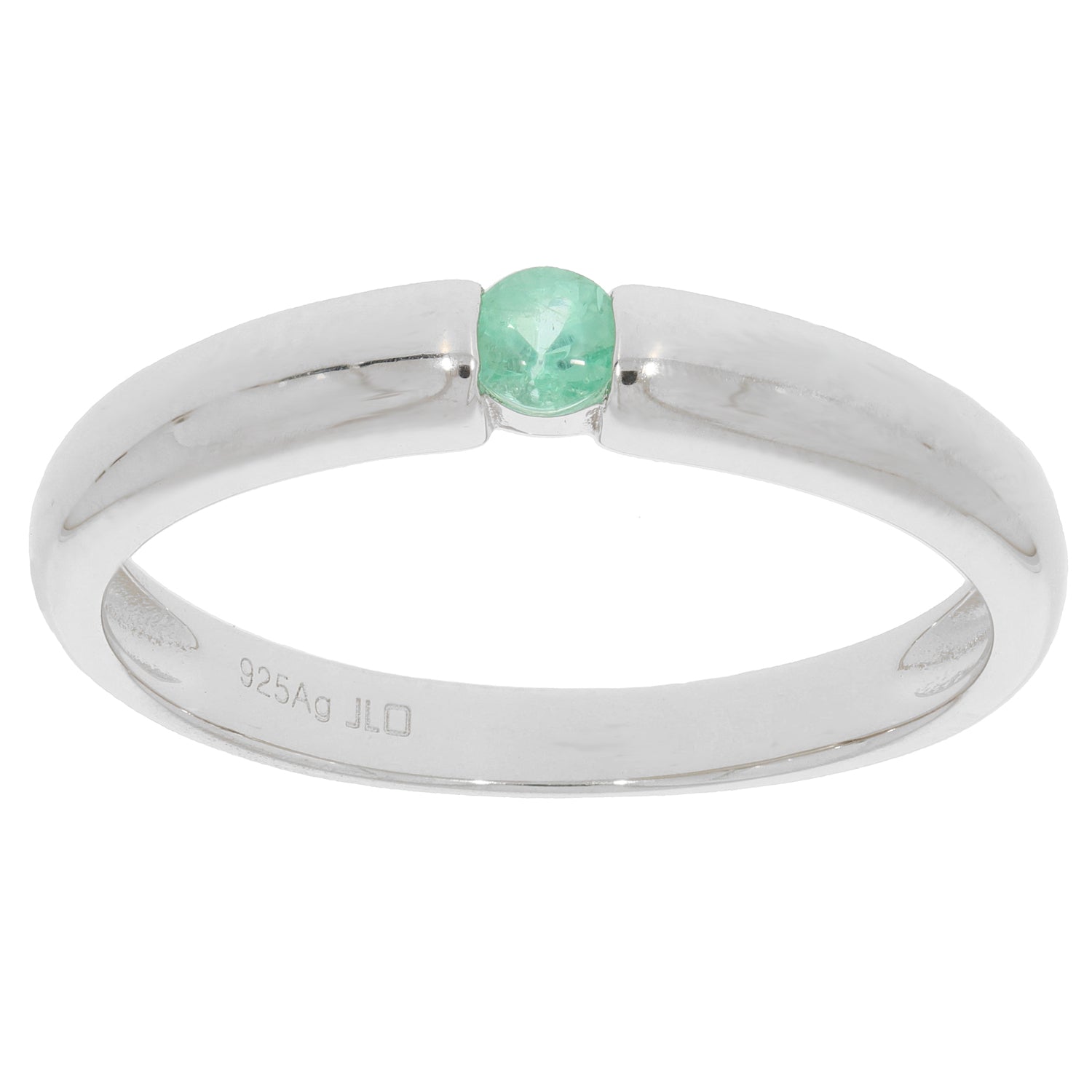 Round green emerald sterling silver ring showcasing a sparkling gemstone, perfect for elegant style.