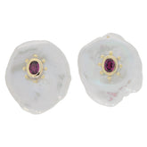 Purple Garnet Sterling Silver Earrings with Pearl Accent, luxurious gemstone jewelry for elegant style.