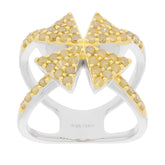 Stylish sterling silver ring featuring yellow crystal accents in a unique star design.