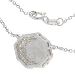 Back view of octagonal sterling silver pendant with chain, showcasing intricate details and clasp.