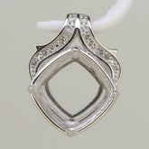 Sterling Silver Semi Mount Pendant Setting Cushion Cu 16x16mm Halo White Topaz