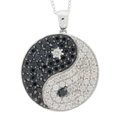 Yin Yang sterling silver pendant featuring black and white diamond accents, symbolizing elegance and balance.