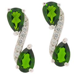 Elegant Pear Green Chrome Diopside Sterling Silver Earrings with sparkling accents, perfect for a sophisticated look.