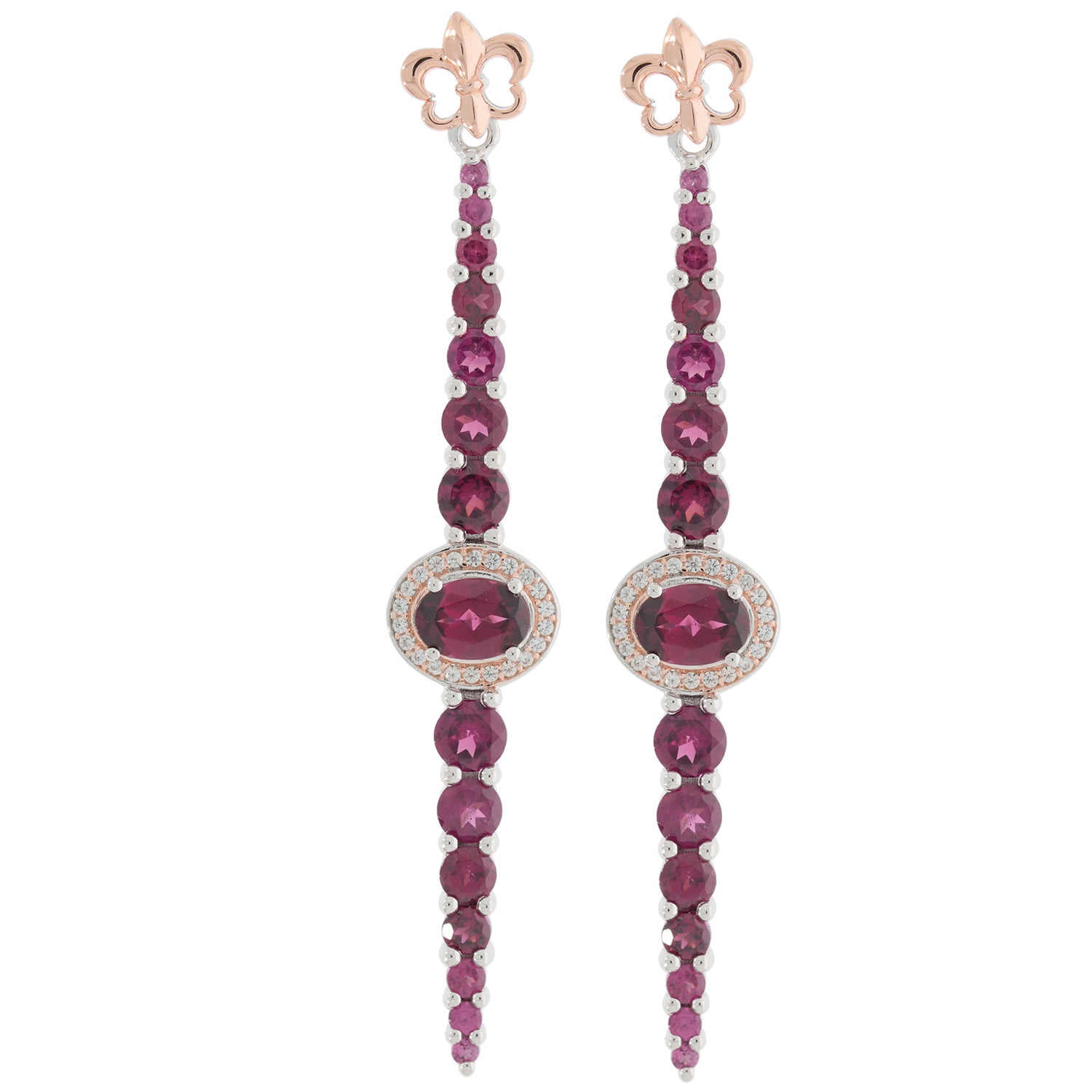 Oval purple garnet sterling silver earrings with accent, featuring sparkling gemstones and elegant design.