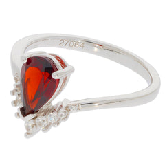Pear Red Garnet Sterling Silver Ring with Moissanite Accent showcasing elegance and luxury.