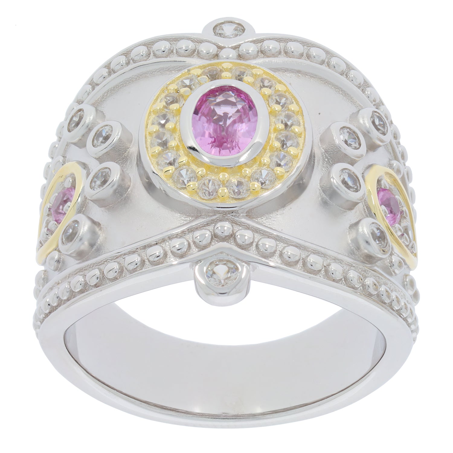 Elegant silver ring featuring pink gemstones and intricate detailing, perfect for enhancing your jewelry collection.