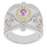 Elegant silver ring featuring pink gemstones and intricate detailing, perfect for enhancing your jewelry collection.
