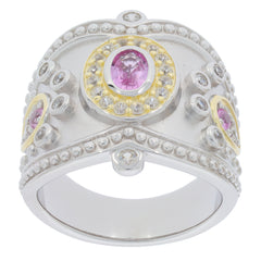 Elegant silver ring featuring pink gemstones and intricate detailing, perfect for enhancing your jewelry collection.