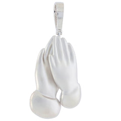 Elegant silver pendant featuring two praying hands, symbolizing faith and devotion.