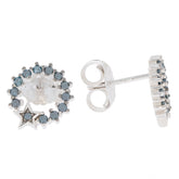 Blue diamond sterling silver earrings with star design and accent gemstones, elegant and luxurious jewelry.