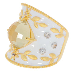 Cushion Green Amethyst sterling silver ring with floral accents and sparkling gemstones, perfect for elegant style.