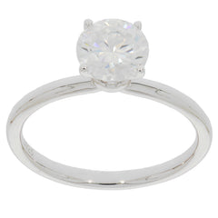 Round white Moissanite ring in sterling silver, featuring a brilliant gemstone design for elegant style.