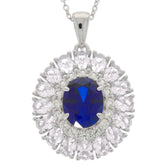 Oval Blue Sapphire Sterling Silver Pendant with sparkling accents, perfect for elegant jewelry collections.