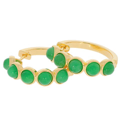 Round green jadeite earrings with gold accents, featuring multiple stones in a stylish hoop design.