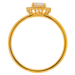 Round white diamond sterling silver ring with accent viewed from the side, showcasing the elegant mounting.