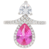 Pink Sapphire ring with Moissanite accent in sterling silver, featuring a stunning teardrop design.