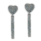 Blue diamond sterling silver earrings in heart shape, featuring sparkling accents for an elegant touch.