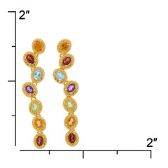 Elegant multi-color gemstone earrings featuring amethyst, citrine, garnet, and topaz in sterling silver design.
