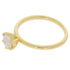 Round white diamond ring in 14K yellow gold setting with a sparkling gemstone accent for elegant style.