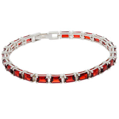 Emerald Red Garnet Sterling Silver Bracelet showcasing sparkling red gemstones in an elegant design.