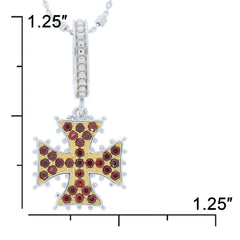 Red Ruby Sterling Silver Pendant featuring a cross design with sparkling accent stones, elegant and luxurious.