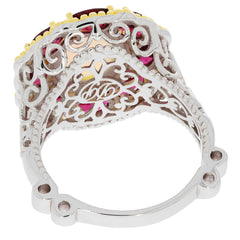Intricate sterling silver ring with a floral design and colorful gemstones, showcasing fine craftsmanship and elegance.