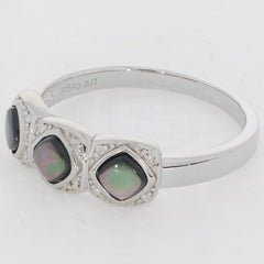 Cushion Blue Shell Sterling Silver Ring with accent stones, elegance and luxury for sophisticated style.